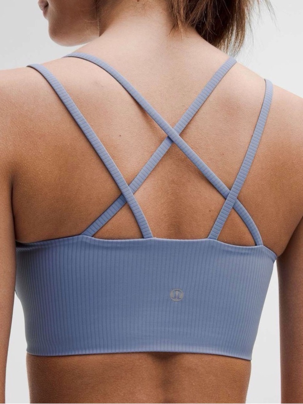 Lululemon athletica like a cloud Ribbed Strappy Light Blue Sports Bra